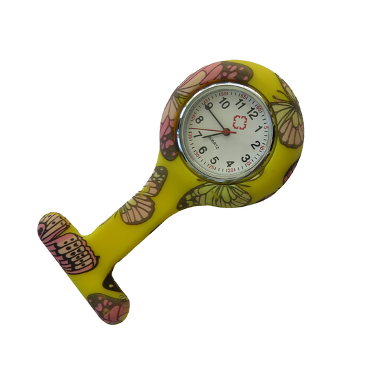 Nurses Fob Watch - Yellow Butterfly