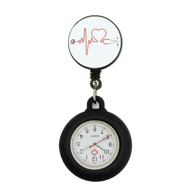 Retractable Nurses Fob Watch - Black Heart