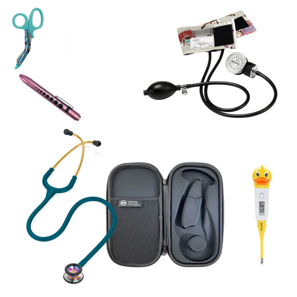 Advanced Nurses Kit Paediatric - Littmann Paediatric Rainbow Finish 2153, Sphyg, Thermometer, Scissors and More!