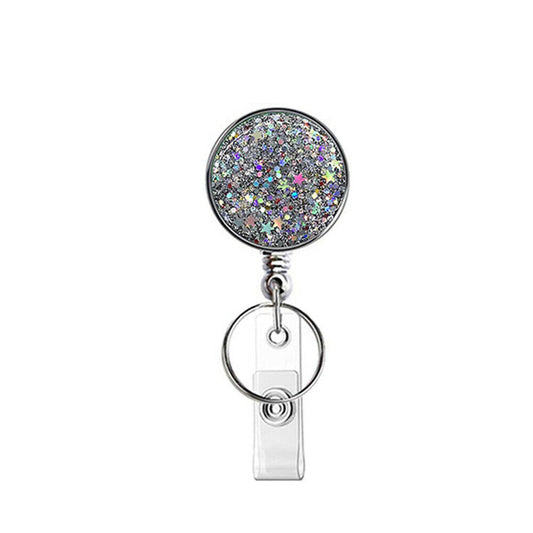 Iridescent Glitter Retractable Nurse Badge Holder Clip